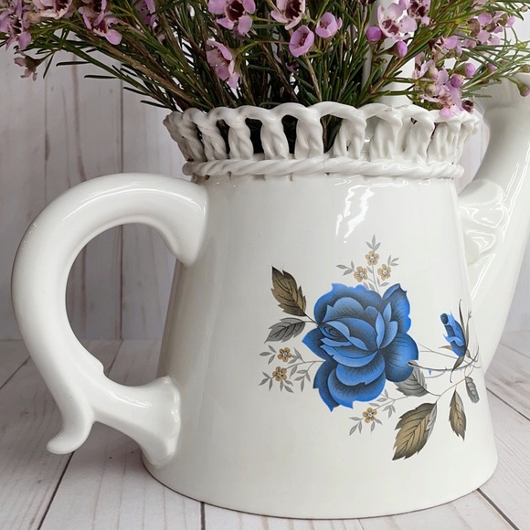 Elpa Alcobaca Portugal Floral Ceramic Watering Can Vase - Picture 3 of 14